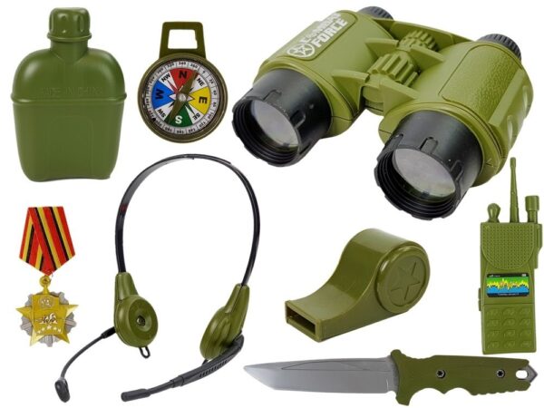 Army Set with Accessories Gun Knife Binoculars Headphones Whistle Shortwave Radio - Image 2