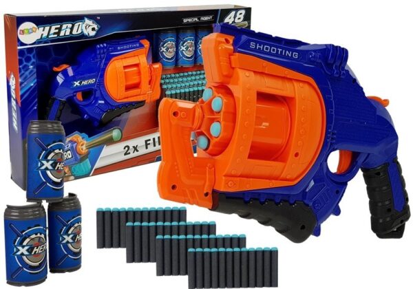 Pistol Foam Cartridge 48 rounds Rotating Magazine Blue and Orange