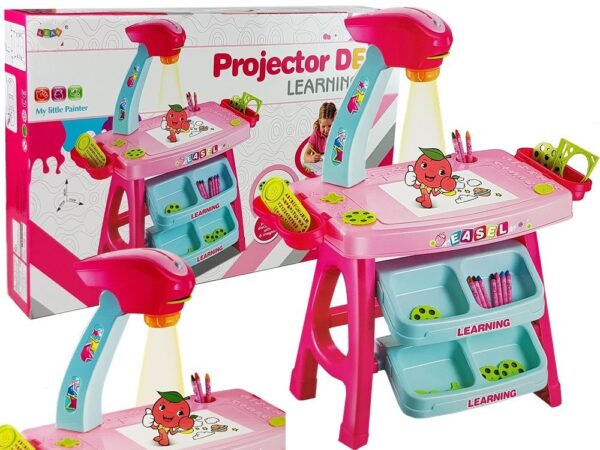 Educational Drawer Table with Projector 36 Pictures Crayons Templates Blue and Pink
