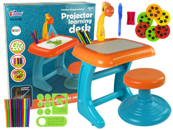 Drawing Table Chair Projector Orange Pens Pictures