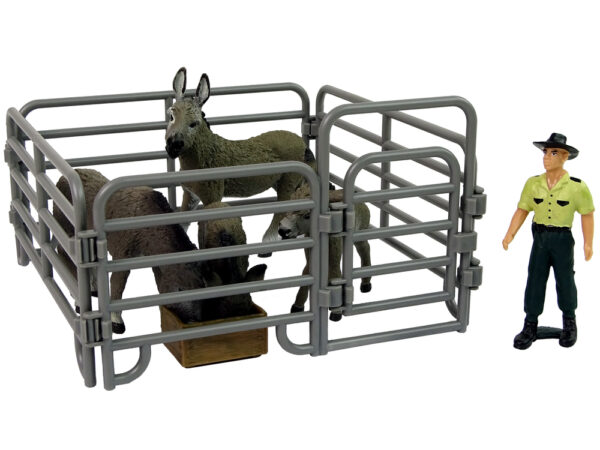 Four Donkey Farmer Fence Figure Set Grey - Image 4