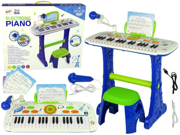 Dječji klavir na postolju "Piano for Kids" sa notama - plava