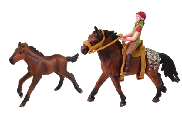 Set of 2 figurines Horse and foal in a corral + Rider - Image 2