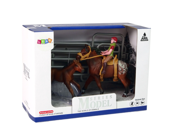 Set of 2 figurines Horse and foal in a corral + Rider - Image 3