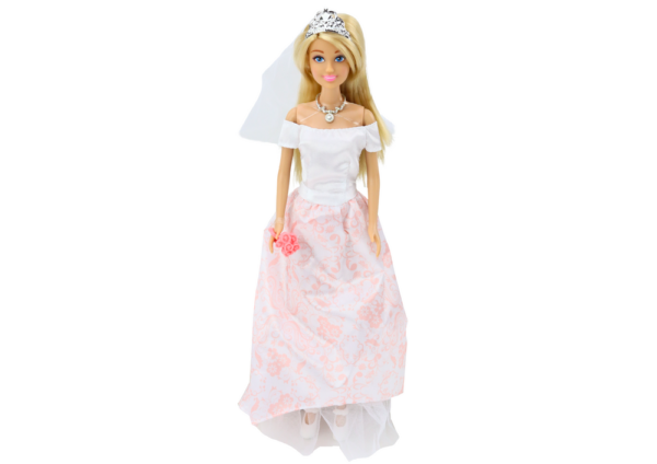 Doll In Wedding Dress Bride White Gown Veil Flowers - Image 2