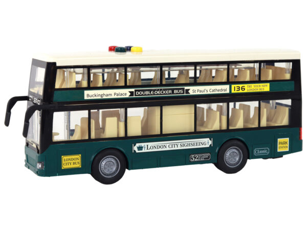 Double Decker Bus Lights Sounds Friction Drive Dark Green 1:16 - Image 2