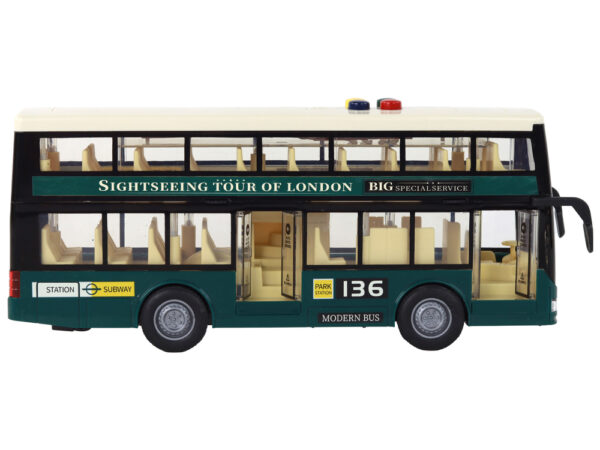 Double Decker Bus Lights Sounds Friction Drive Dark Green 1:16 - Image 3