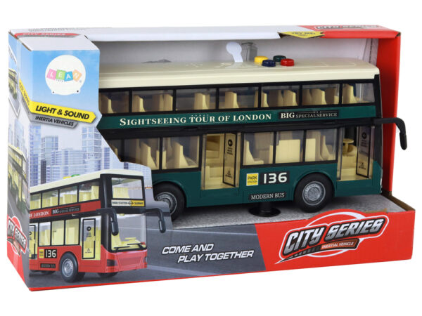 Double Decker Bus Lights Sounds Friction Drive Dark Green 1:16 - Image 5