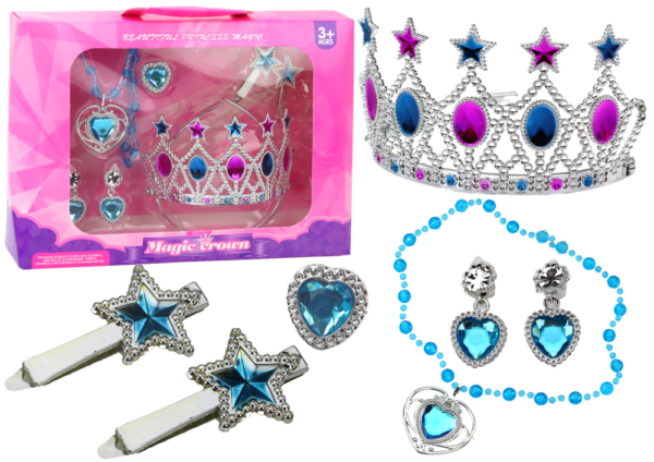 Set of Little Princess Crown Earrings Necklace Ring Clips