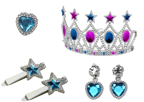 Set of Little Princess Crown Earrings Necklace Ring Clips - Image 2