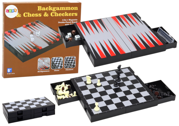 3in1 Game Set Magnetic Board Chess Checkers Backgammon