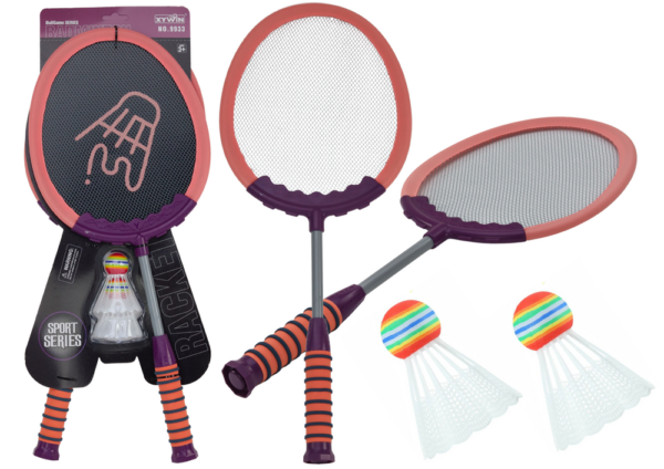 Set za badminton - 2 reketa + 2 loptice - roza