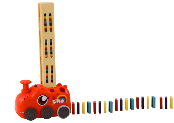 Red Dinosaur Battery Operated Car Arranging Colorful Dominoes 4 Colors of Blocks - Image 2