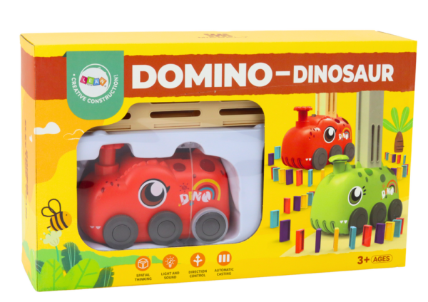 Red Dinosaur Battery Operated Car Arranging Colorful Dominoes 4 Colors of Blocks - Image 5