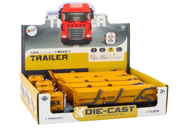 Truck With Trailer TIR Transport Vehicle 1:24 Sounds Lights Yellow - Image 4