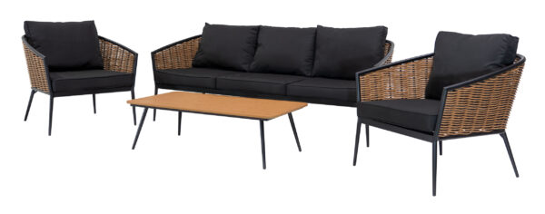 Aluminijski vrtni namještaj - Sofa + dvije fotelje + stol - crno/smeđi - Image 4