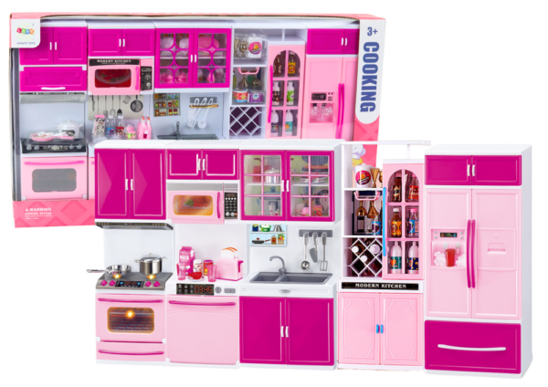 Kitchen Furniture Set for Dolls Fridge Stove Accessories Pink