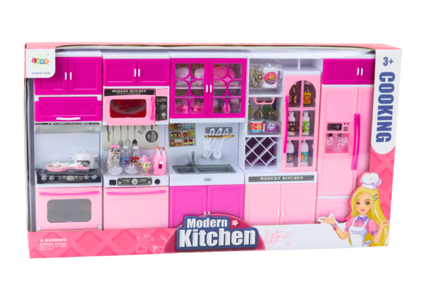 Kitchen Furniture Set for Dolls Fridge Stove Accessories Pink - Image 3