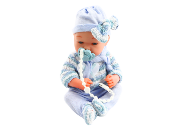 Baby doll, striped sweater, hat, blue scarf - Image 3