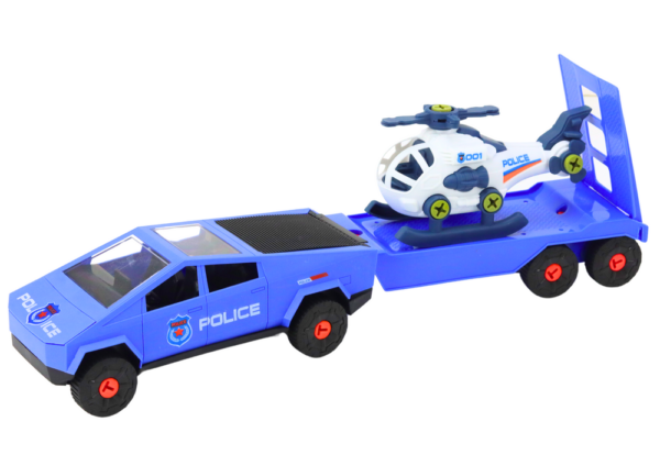 Modern Car Set with a Helicopter and a Tow Truck for Dismantling DIY Blue - Image 2