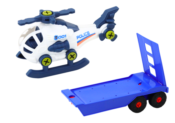 Modern Car Set with a Helicopter and a Tow Truck for Dismantling DIY Blue - Image 4