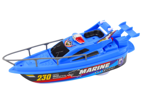 Police Boat Battery Operated Floating Boat Blue Water Toy - Image 2