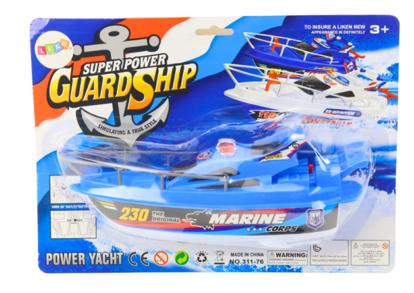 Police Boat Battery Operated Floating Boat Blue Water Toy - Image 3