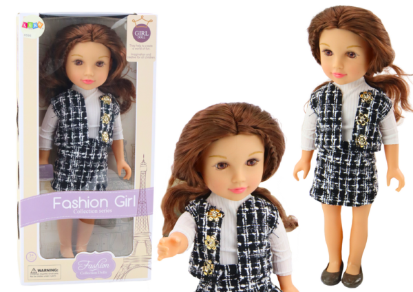 Doll In Elegant Checked Clothes Brown Hair 18'