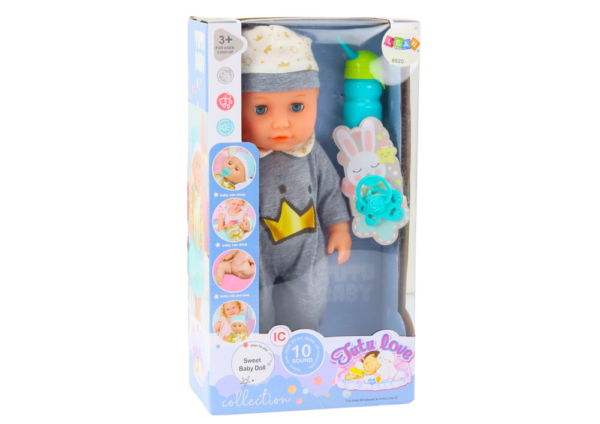 Baby Doll In Gray Pajamas Peeing Bottle Pacifier Sounds - Image 5