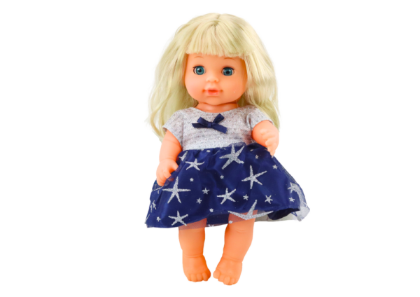 Doll In Navy Blue Dress Peeing Bottle Rattle Sounds - Image 2