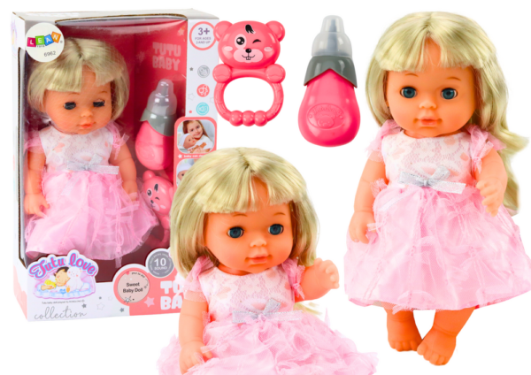 Doll In Light Pink Dress Peeing Bottle Rattle Sounds