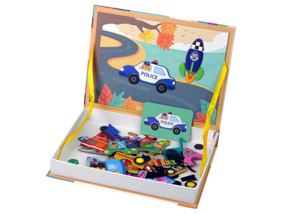 Magnetic Jigsaw Book Vehicles Cards Helicopter Police - Image 2