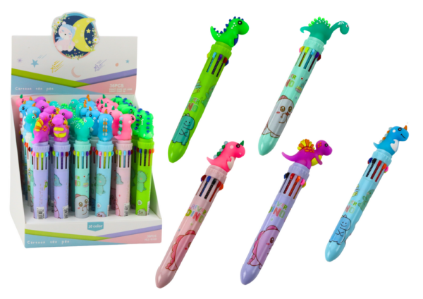 Multicolor Dinosaur Automatic Pen 10 Colors Mix