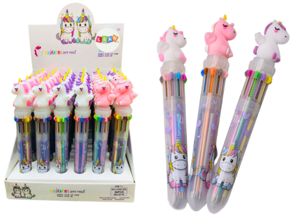 Multicolor Unicorn Automatic Pen 10 Colors Mix