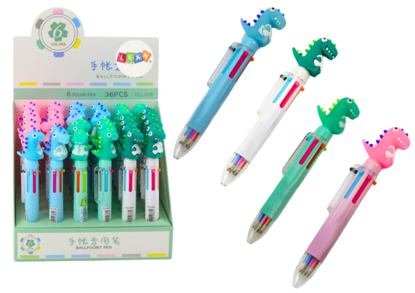 Multicolor Dinosaur Automatic Pen 6 Colors Mix