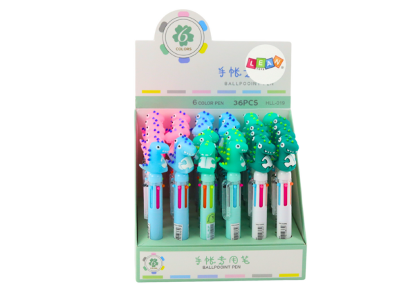 Multicolor Dinosaur Automatic Pen 6 Colors Mix - Image 4