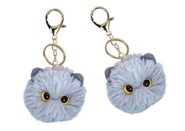 Plush Cat Keychain Ornament Eyes Ears Gray