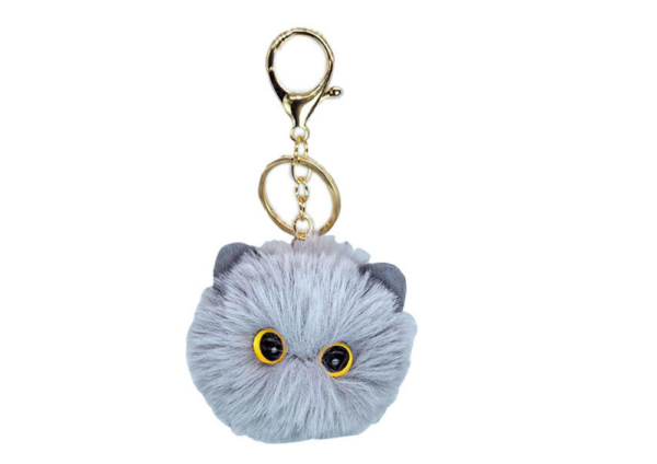 Plush Cat Keychain Ornament Eyes Ears Gray - Image 2