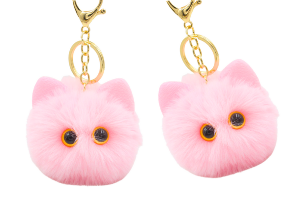 Plush Cat Keychain Ornament Eyes Ears Pink