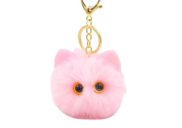 Plush Cat Keychain Ornament Eyes Ears Pink - Image 2