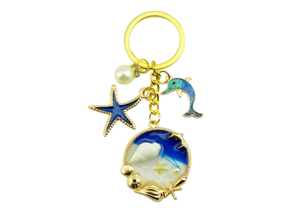 Keychain Ornament Ocean Starfish Dolphin Blue Gold - Image 2