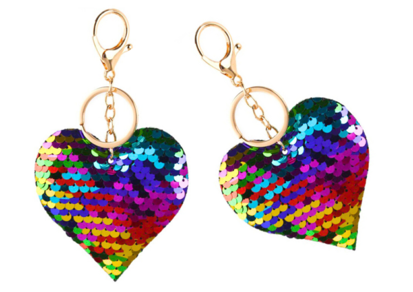 Heart Keychain Sequins Double-Sided Silver Colored