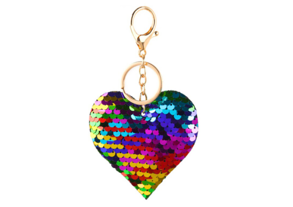 Heart Keychain Sequins Double-Sided Silver Colored - Image 2