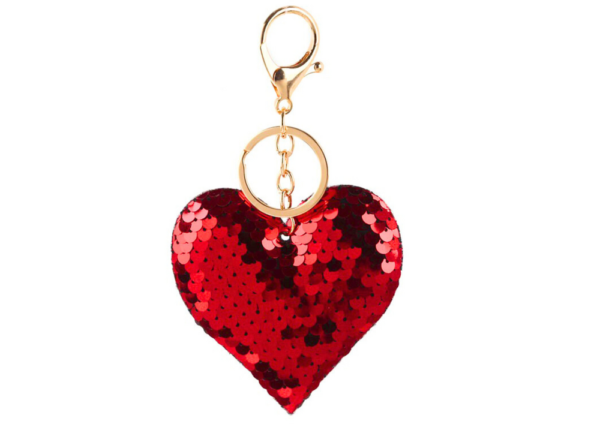 Heart Keychain Sequins Double Sided Silver Red - Image 2