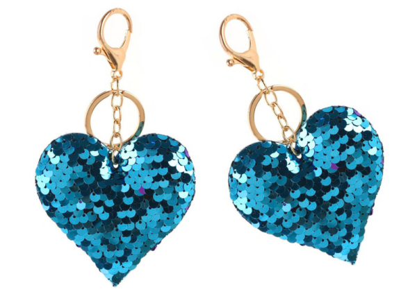 Heart Sequins Keychain Double-Sided Silver Blue