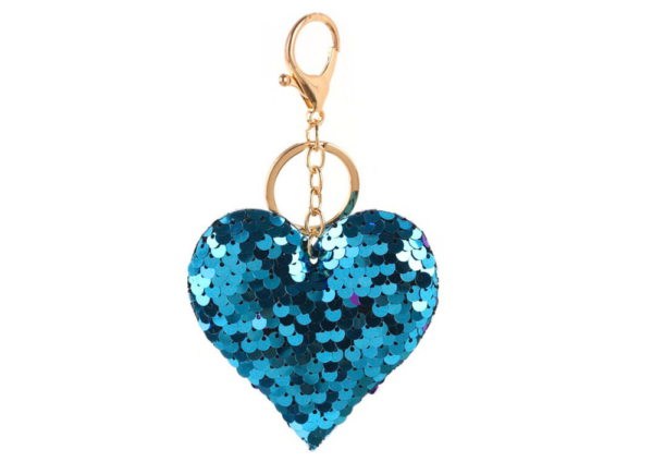 Heart Sequins Keychain Double-Sided Silver Blue - Image 2