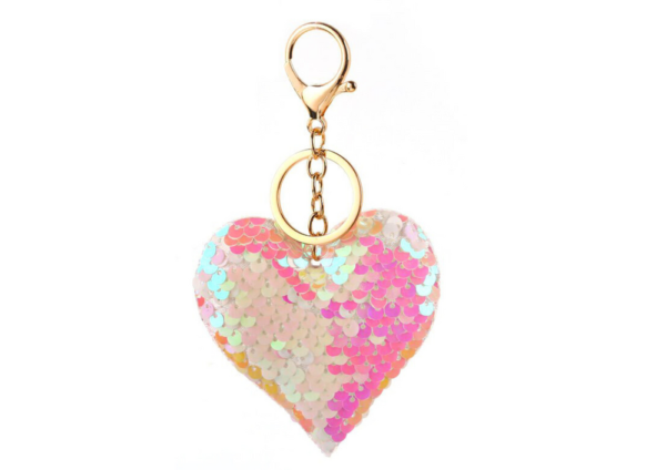 Heart Keychain Sequins Double-Sided White Light Pink - Image 2