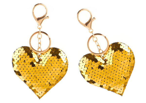 Heart Keychain Sequins Double Sided Silver Gold