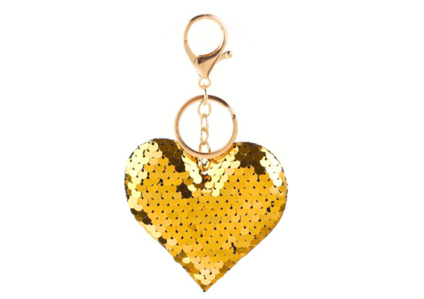 Heart Keychain Sequins Double Sided Silver Gold - Image 2