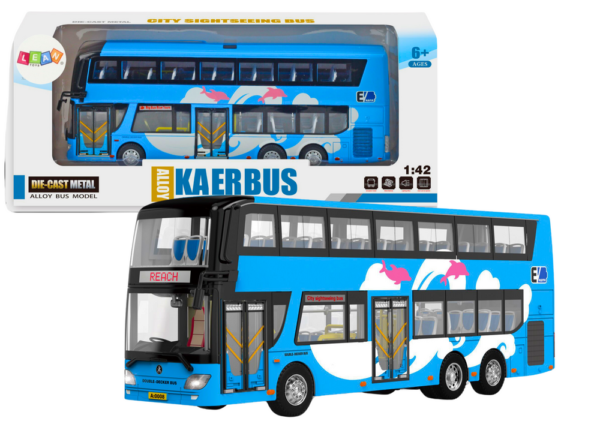 Double-decker Tour Bus 1:42 Metal Lights Blue